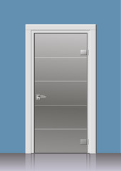 Naklejka premium Wooden door in vector graphics on the wall in the interior of the room