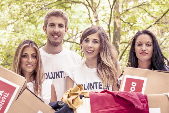 group of teenagers volunteering