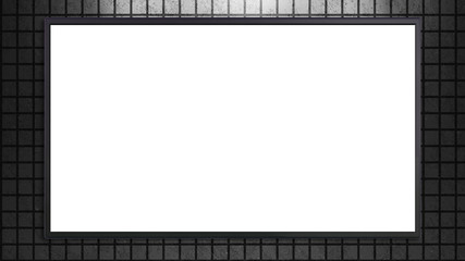 large TV display on grey brick with white screen