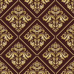 Oriental vector classic ornament. Seamless abstract brown and golden background