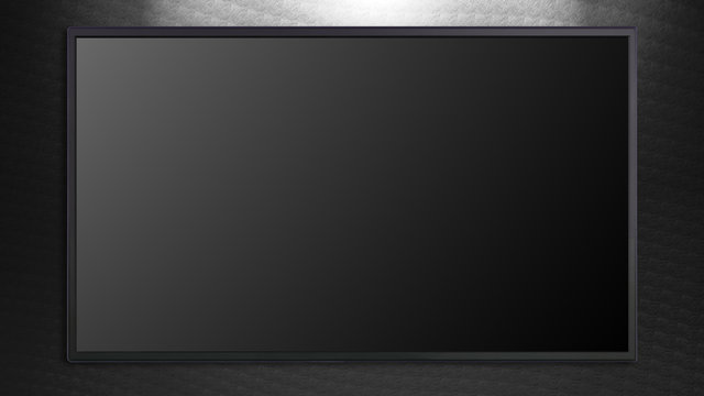 large TV display on black background