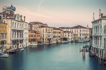 Plakat Typical old houses along Grand Channel (Canal Grande) at morning, Venice (Venezia), Italy, Europe, vintage filtered style 
