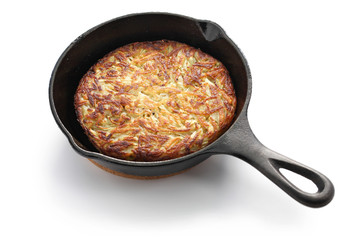 Rosti, Swiss potato pancake in frying pan