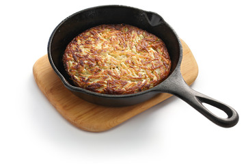 Rosti, Swiss potato pancake in frying pan