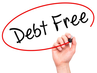Man Hand writing Debt Free with black marker on visual screen