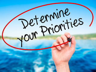Man Hand writing Determine your Priorities with black marker on