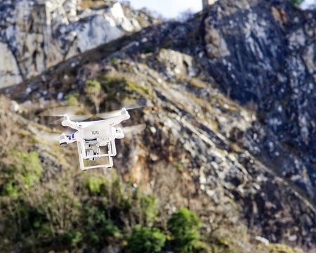 drone flying in a marble quarry