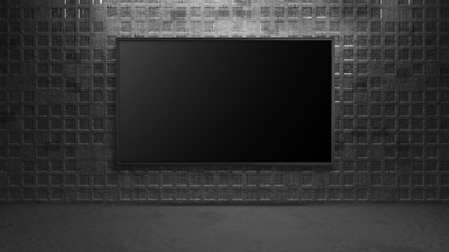 led tv display on Metal square wall turn off
