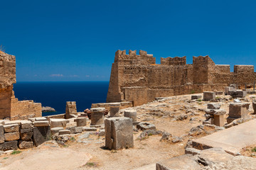 Archaeological site of Lindos Castle on the island of Rhodes.