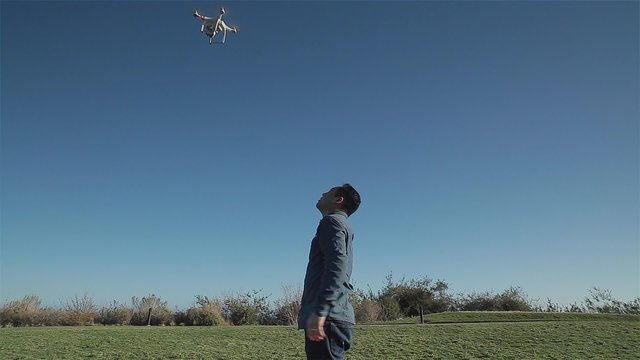 Drone Takeoff From Pilot / Person holding a drone and letting it goes up into the sky.