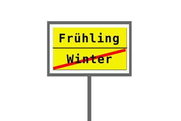 Jahreszeiten, Winter, Frühling, Schild, Ortsschild