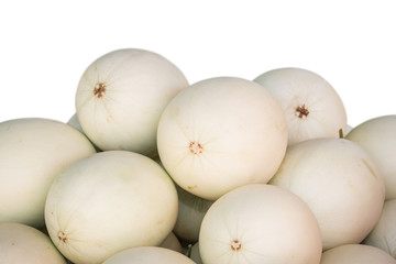 Pile of white cantaloupe isolated on white background