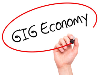 Man Hand writing GIG Economy with black marker on visual screen