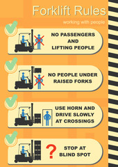 Forklift safety rules. Easy to edit vector infographics.
