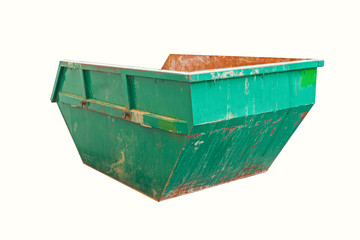 Big green trash container isolated on white