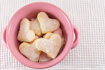 Heart shaped biscuits in a bowl