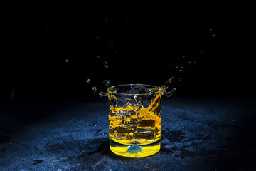 ice with liquid splashing.