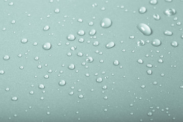 Drops of water on a color background. Green. Shallow depth of fi