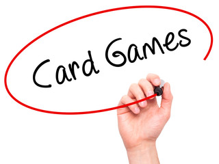 Man Hand writing Card Games with black marker on visual screen