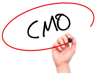 Man Hand writing CMO (Chief Marketing Officer)   with black mark