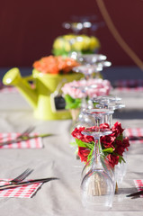 Wineglasses and table setting.