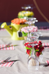 Wineglasses and table setting.
