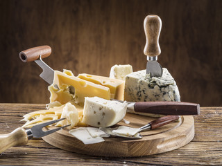 Variety of cheeses. Vintage stiles.