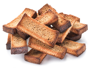 Bread croutons isolated on a white background.