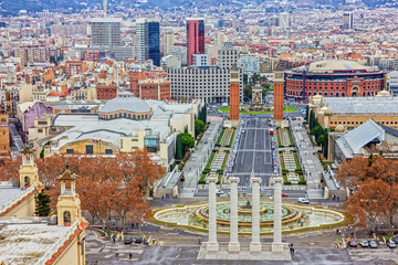 Panele Szklane  Panoramiczny widok na miasto Barcelona, Hiszpania. Tablica z Hiszpanii