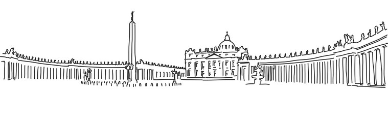 Hand drawn Saint Peter Square and Saint Peter Basilica. Vatican