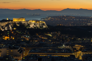 Fototapeta na wymiar Athens, Greece night view of the Acropolis, 