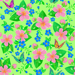 Seamless pattern of spring flowers