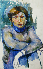 Oil painting female portrait in bright colors On Canvas