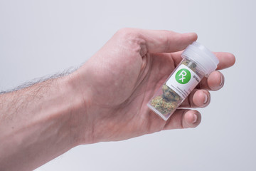 hand holding medical cannabis close