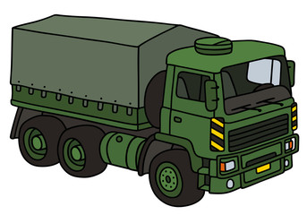 Green military truck / Hand drawing, vector illustration