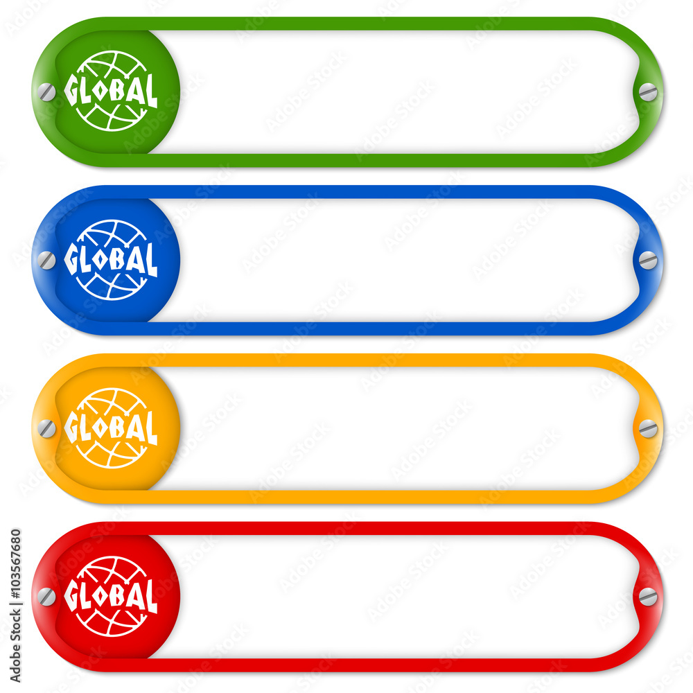 Poster four buttons for entering text with screws and global icon