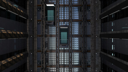 Fototapeta na wymiar An open Elevator shaft at the business center