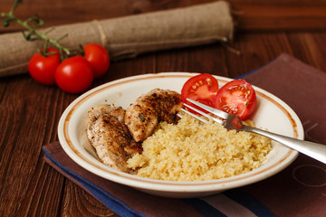 Homemade couscous with fillet grilled with herbs