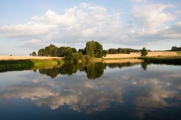 Landscape with pond near  Trhove Sviny, South Bohemia, Czech republic