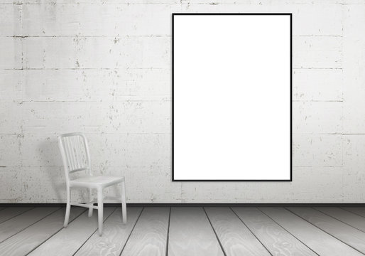 White poster mock up hanging on wall