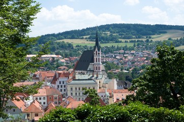 Town Cesky Krumlov with church of St. Vitus in south Bohemia, Czech republic