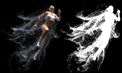 Female running through the volume of water