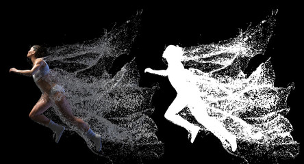 Female running through the volume of water