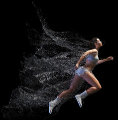 Fototapeta na wymiar Female running through the volume of water