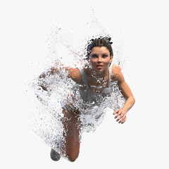 Obraz premium Female running through the volume of water