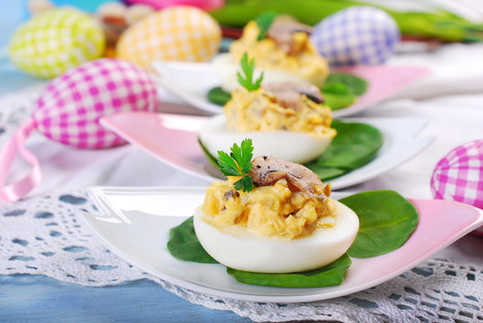 easter eggs stuffed with mushrooms