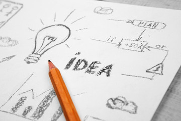 Idea concept - bulb drawn with pencil