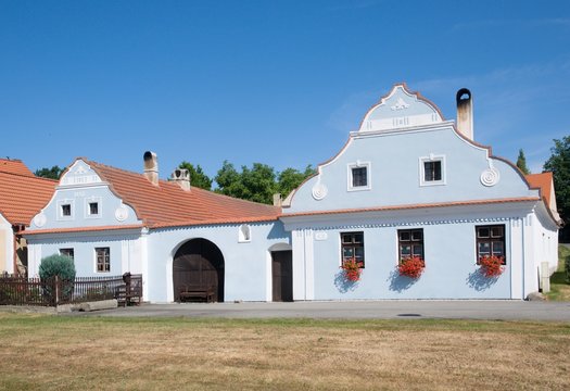 Rural decorated houses in Zabori, South Bohemia, Czech republic
