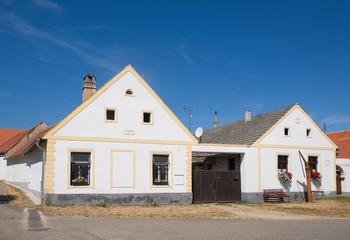 Rural decorated houses in Holasovice, UNESCO World Heritage Site South Bohemia, Czech republic