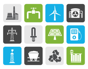 Flat Power and electricity industry icons - vector icon set